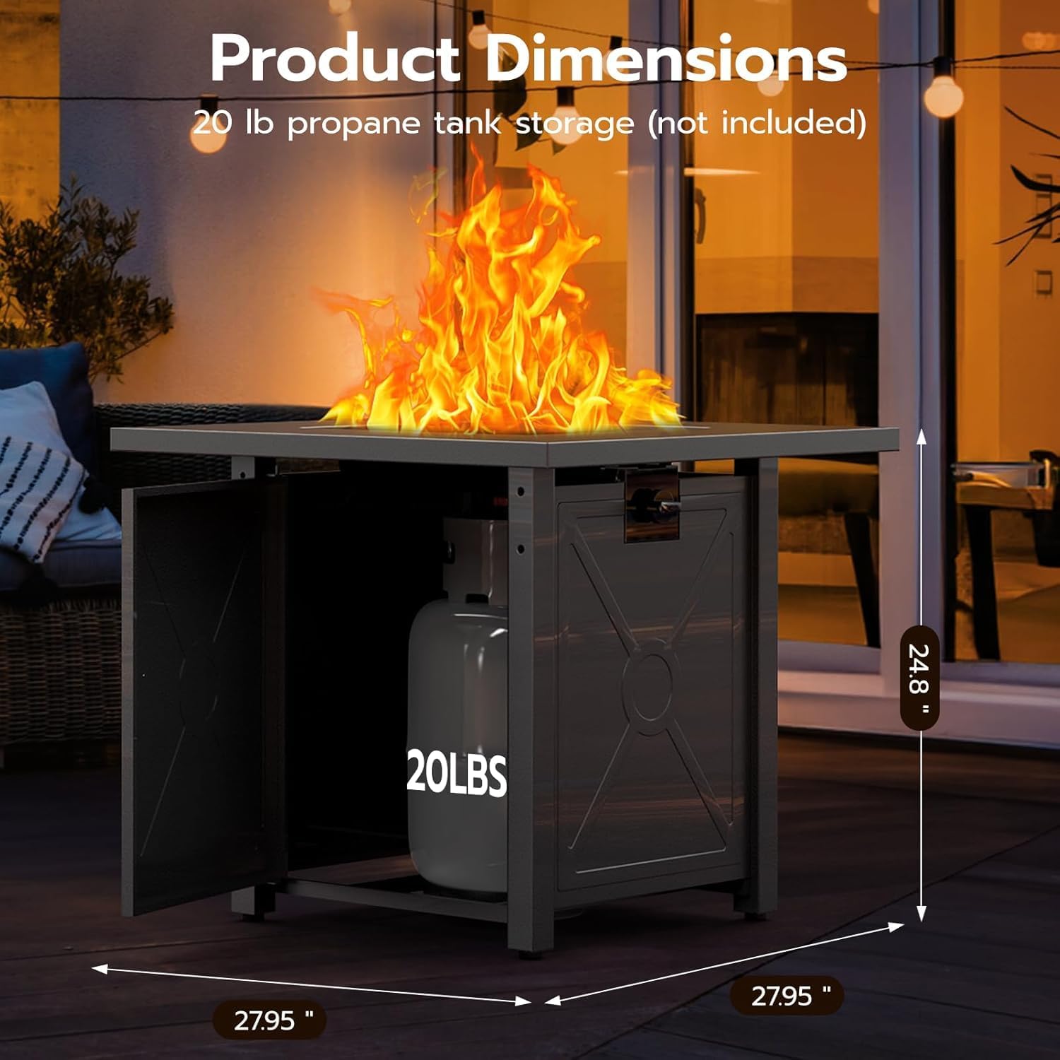 ZAFRO 27.95 Inch Propane Fire Pit Table for Outside,50,000 BTU Gas Fire Pit Table with Removable Lid,Rain Cover, Rectangle Gas Firepit Table for Garden/Patio