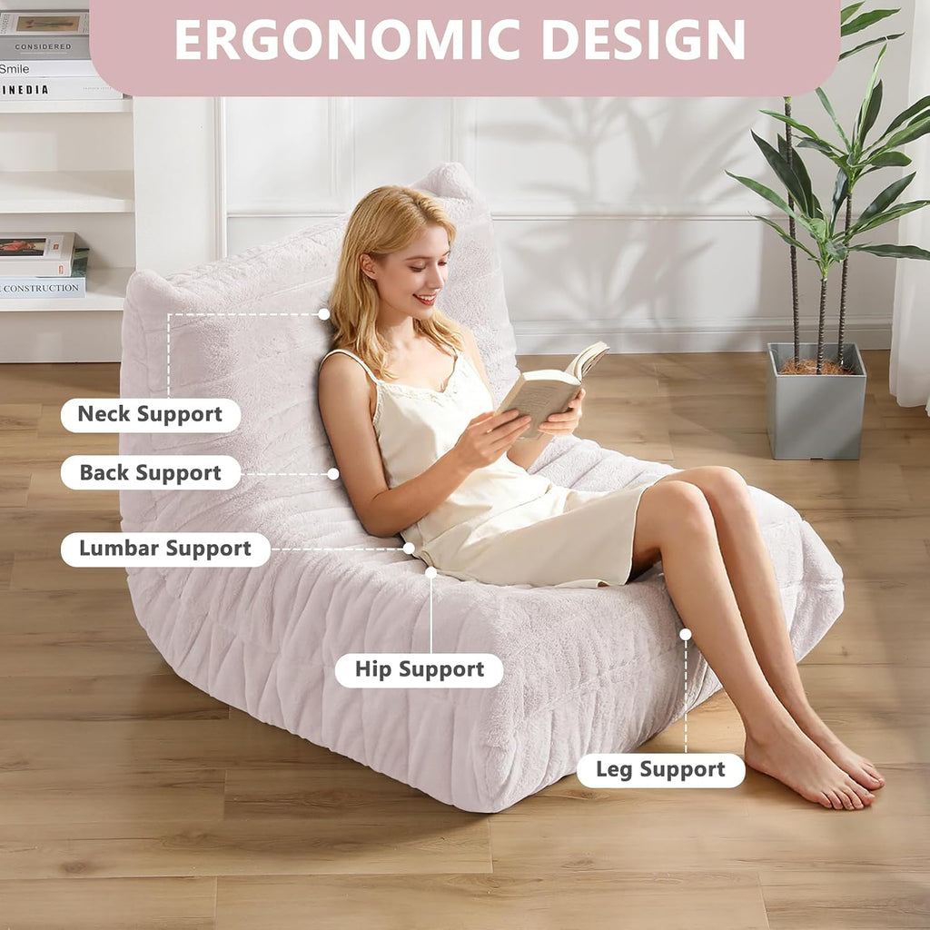Bean Bag Chair for Adults, Giant Bean Bag Sofa Oversized Beanbag Chairs, Fireside Bean Bag Couch with High Density Sponge Filled Large Bean Bags Chair for Apartment Living Room Bedroom, Light Pink