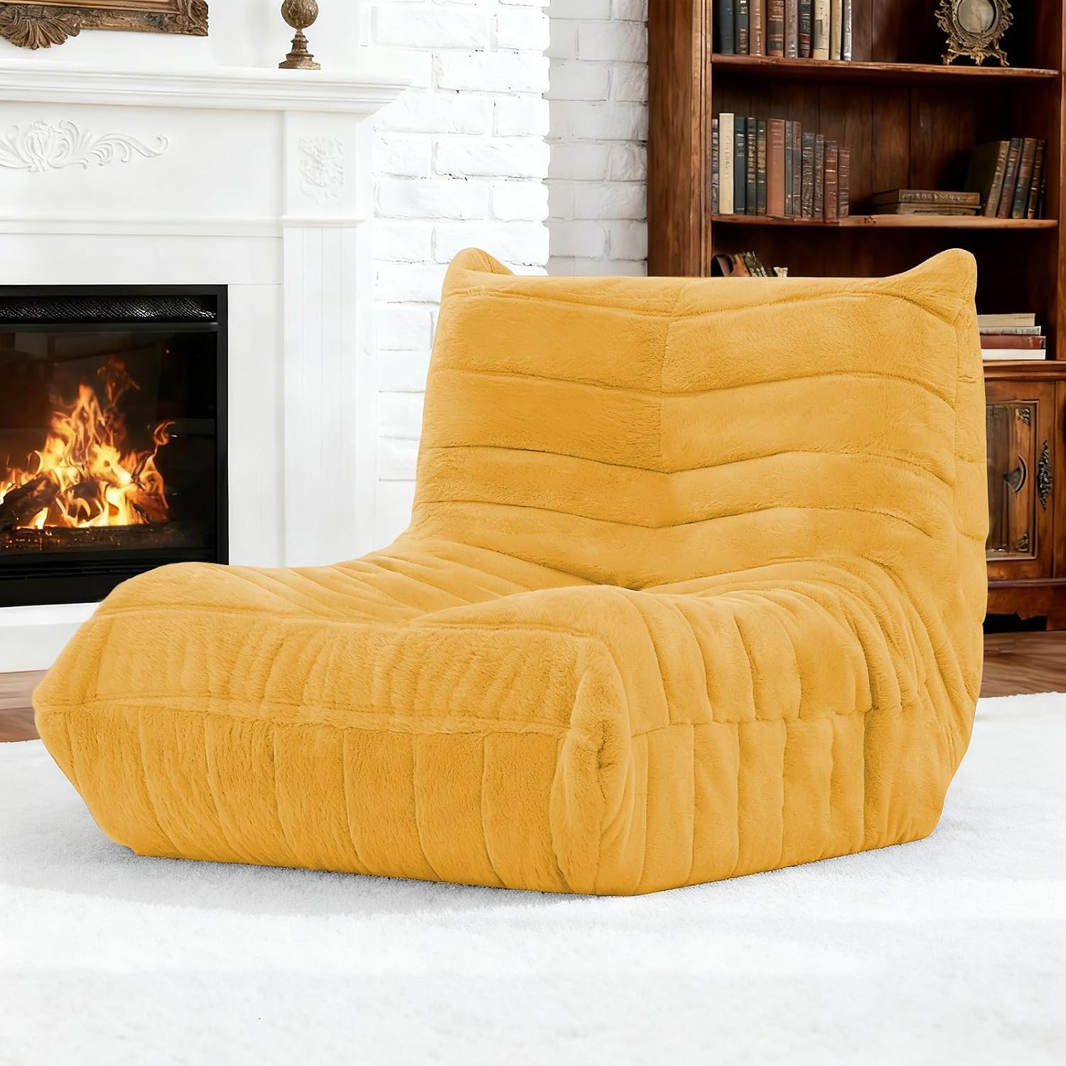 Bean Bag Chair for Adults, Giant Bean Bag Sofa Oversized Beanbag Chairs, Fireside Bean Bag Couch with High Density Sponge Filled Large Bean Bags Chair for Apartment Living Room Bedroom, Yellow