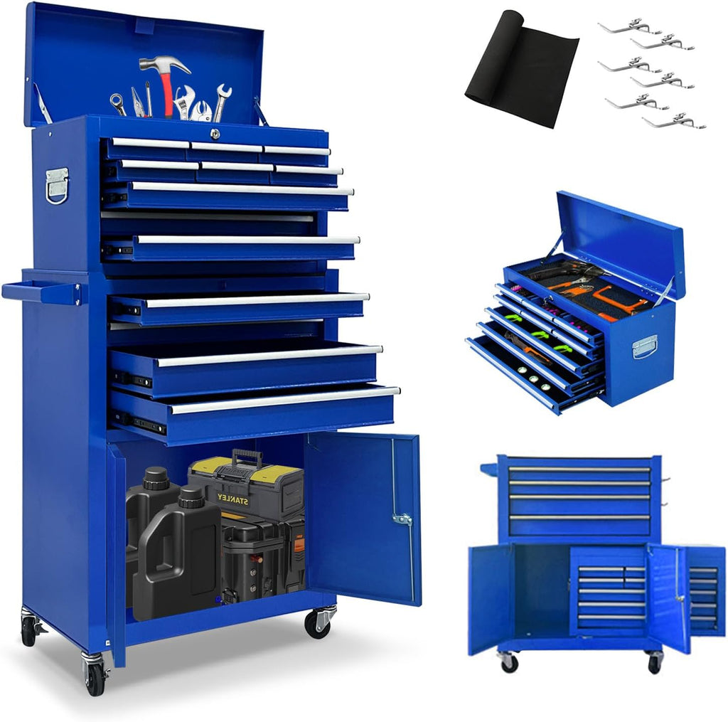 13 Drawers Tool Chest with Wheels, Rolling Tool Box with Drawers, Metal Tool Cabinet for Garage, Workshop(Blue)