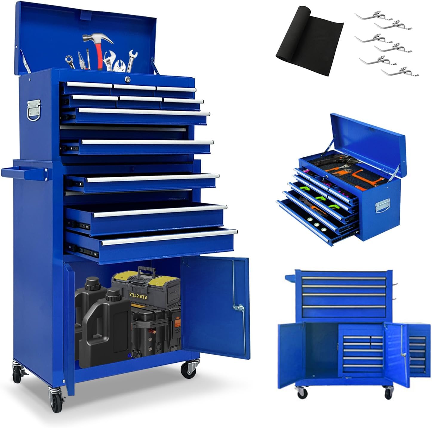13 Drawers Tool Chest with Wheels, Rolling Tool Box with Drawers, Metal Tool Cabinet for Garage, Workshop(Blue)