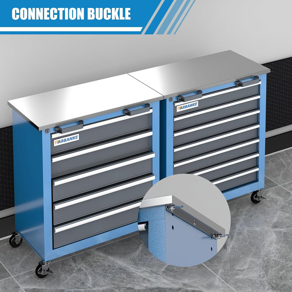 LARBANKE Metal Storage Cabinet System with Lock and Keys,Storage Cabinet System with 3 Wall Cabinet,One 5-Drawer Tool Chest and One 7-Drawer Tool Chest,Universal Brake Wheel &Padded Feet Attached