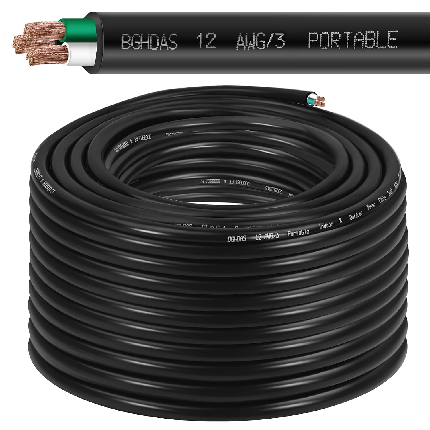 100ft 12/3 12 AWG Portable Power Cable (3 Conductor) - SOOW 600V 12 Gauge Electric Wire for Generator, Portable Lights, RV/EV Car Battery Chargers and Machinery - 100 Feet Electrical Cord
