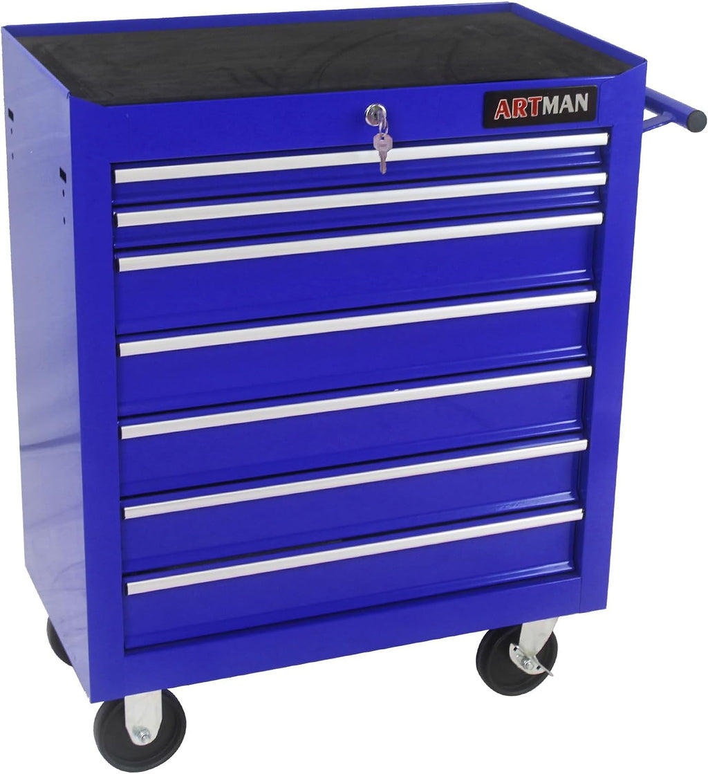 7 Drawers Rolling Tool Cart on Wheels, Multifunctional Organizer Tool Chest Tool Case, Trolley Tool Storage Tool Box for Workshop,Garage,Repair Shop (7 Drawers 24.2' W×12.9' D×29.9' H-Blue)