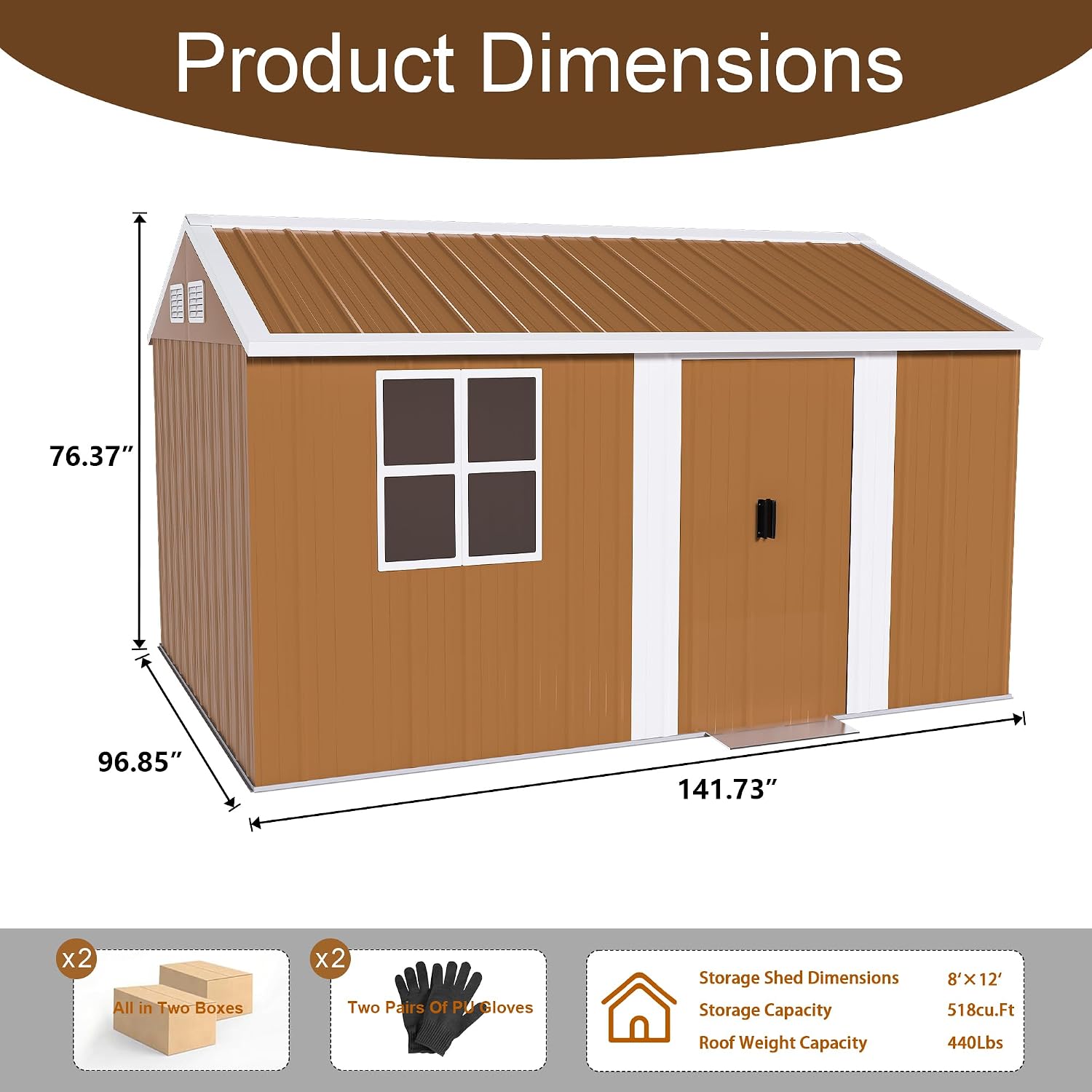 8x12 Outdoor Storage Shed, Heavy Duty Metal Shed, Lockable Garden Sheds with Sliding Door, Window and Airflow Design, Waterproof Steel Tool Sheds & Outdoor Storage for Backyard