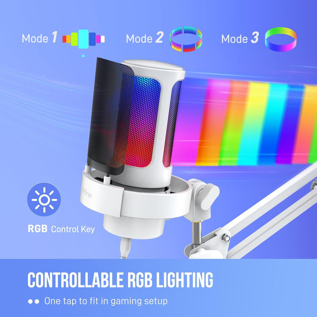 FIFINE USB Gaming Equipment Bundle with Microphone and Headset, Over-Ear Headset with Control Box, Soft Ear Pads and RGB Condenser Mic Kit for Streaming, Compatible for Window/Mac-A8TW+H13WP