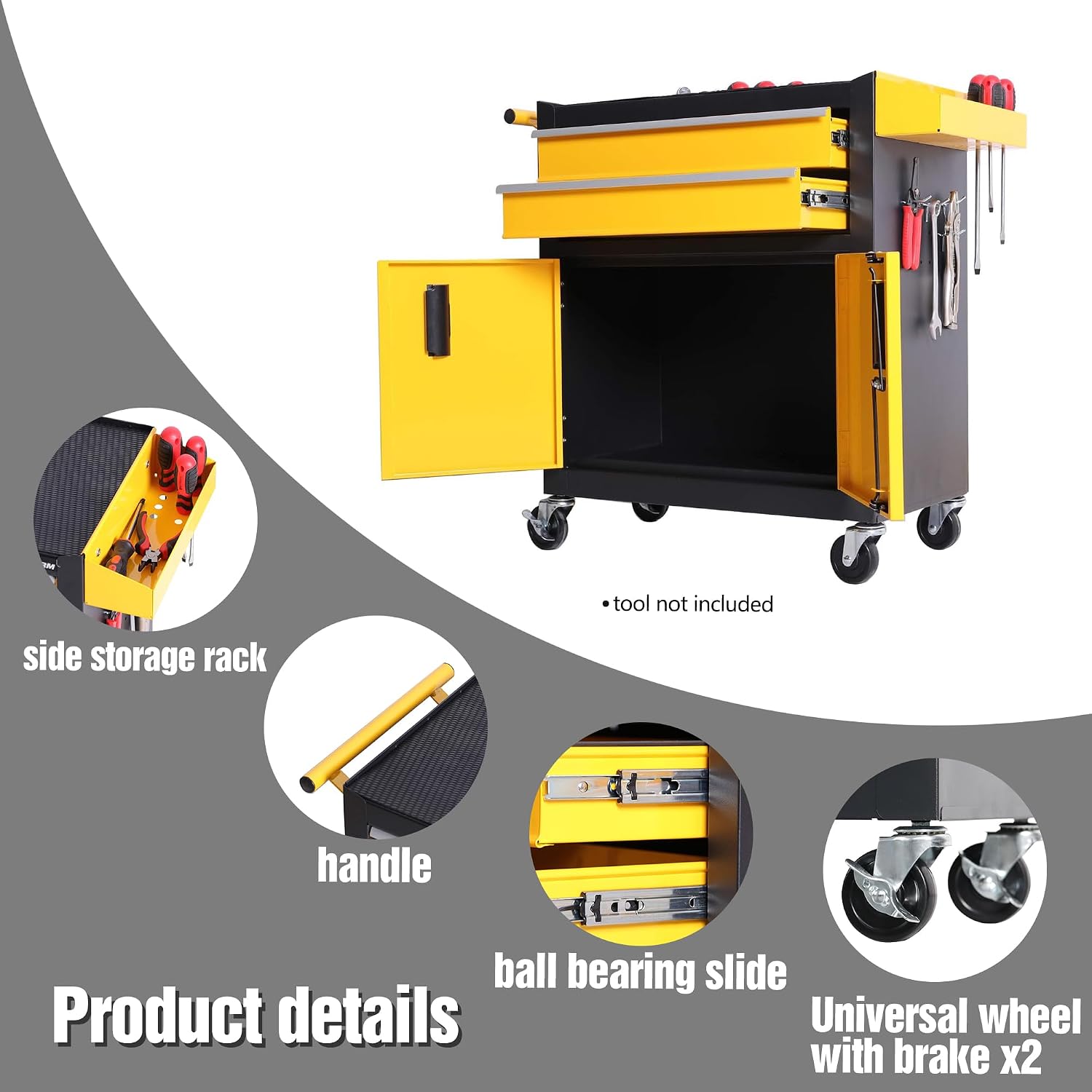 Tool Chest Heavy Duty Cart Steel Rolling Tool Box with Lockable Doors (TZ12 Black Yellow)