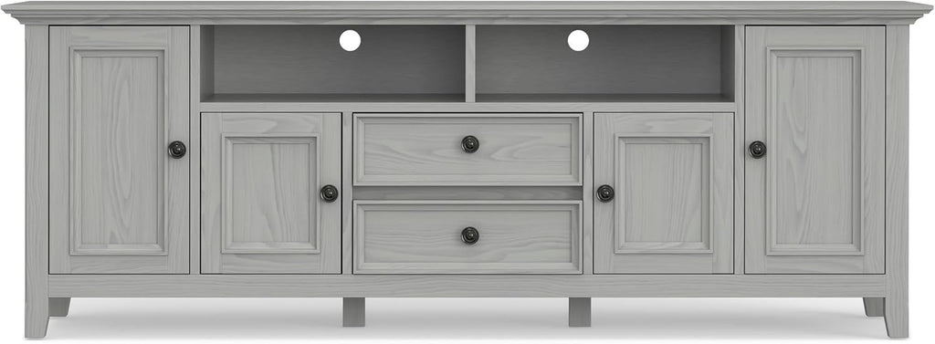 SIMPLIHOME Amherst TV Stand - 72 inch Wide Solid Wood Media Console in Fog Grey, Transitional Entertainment Center for Living Room for TVs up to 80 Inches with Shelves and Cable Management