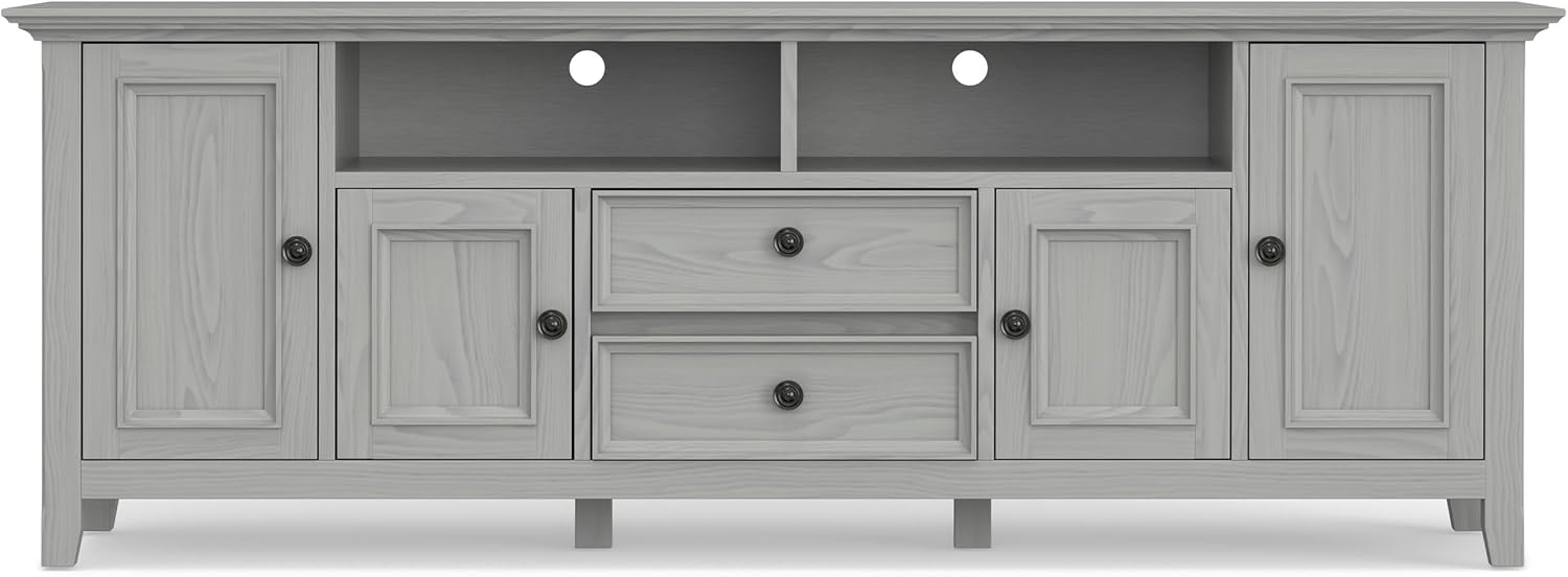 SIMPLIHOME Amherst TV Stand - 72 inch Wide Solid Wood Media Console in Fog Grey, Transitional Entertainment Center for Living Room for TVs up to 80 Inches with Shelves and Cable Management