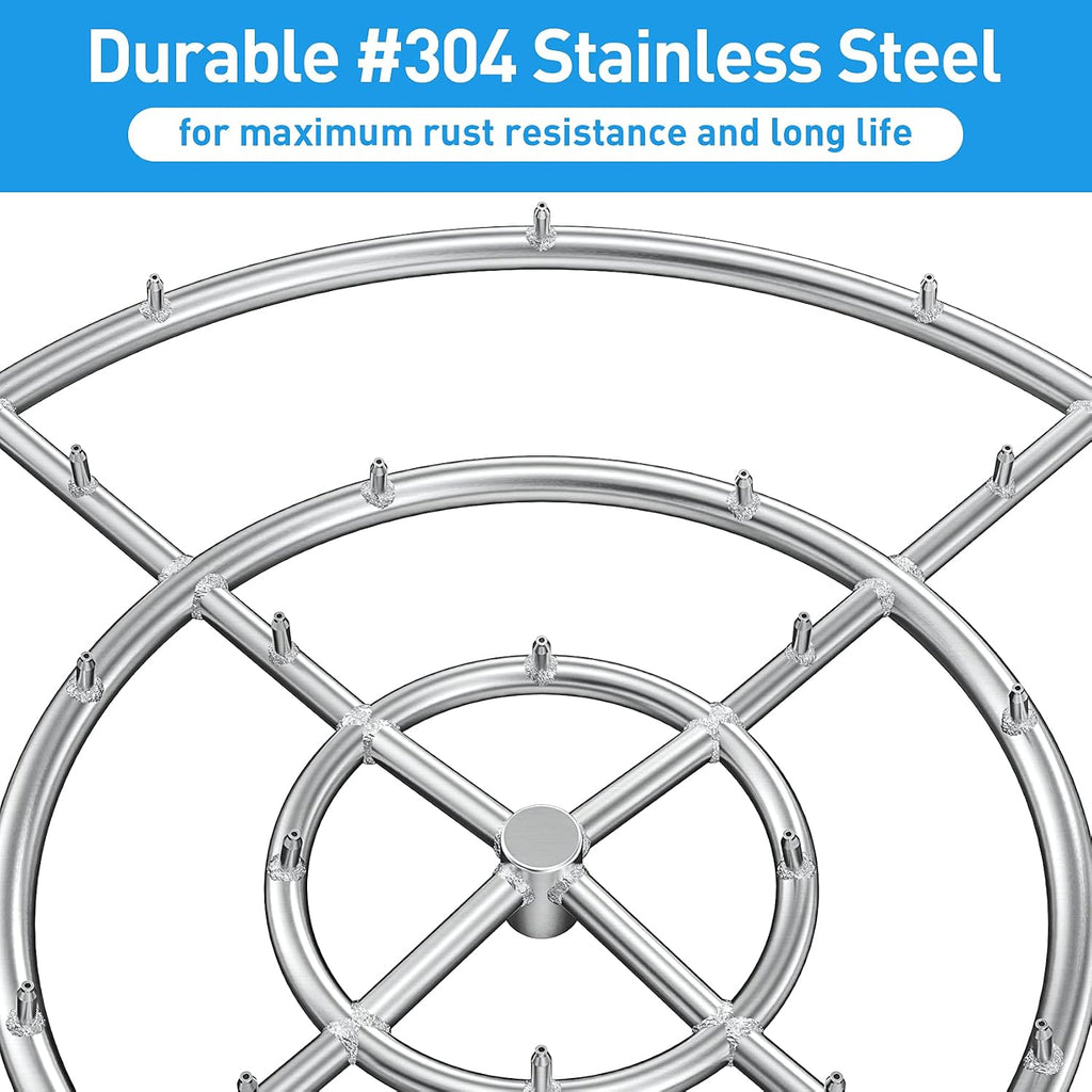 Stanbroil 30' High Flame Round Jet Burner Ring for Natural or Propane Gas Fire Pit, 304 Series Stainless Steel, Triple Ring