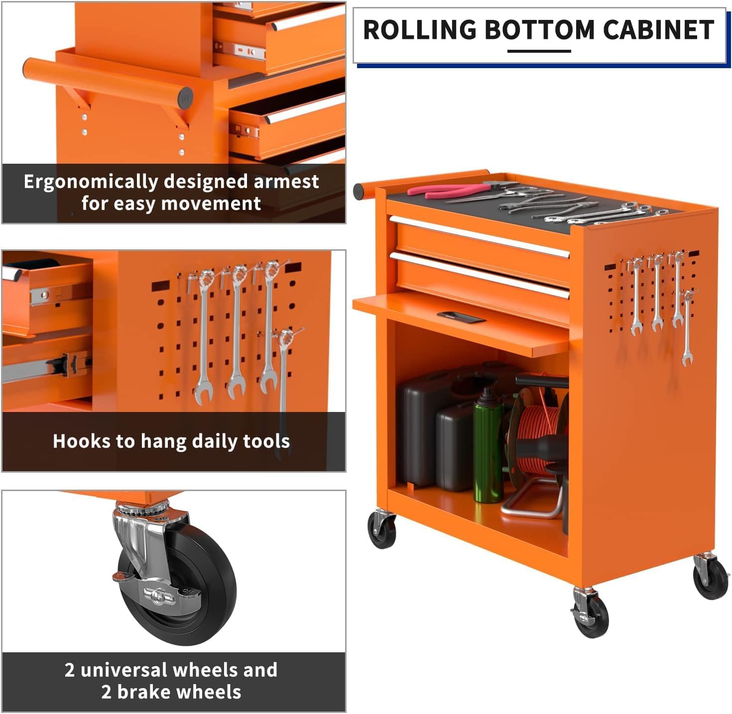 8-Drawer High Capacity Rolling Tool Box with Wheels,Rolling Tool Chest with Drawer,Tool Box on 4 Wheels with Lock, Tool Storage Cabinet Removable Portable Box for Garage Warehouse (Orange)
