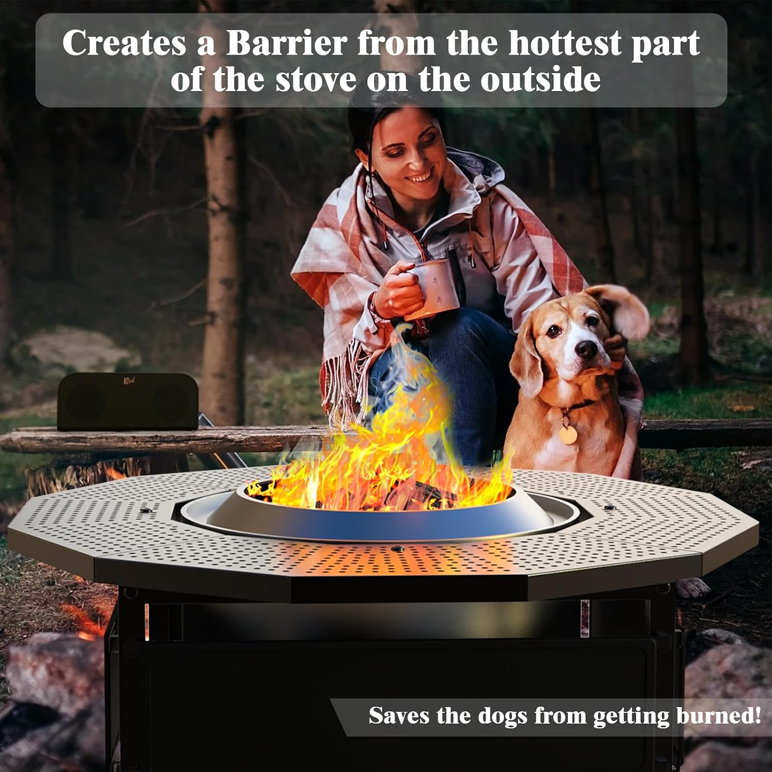 Surround Tabletop Use for Solo Stove Bonfire Ranger 2.0 and Mesa, Accessories for Solo Stove, Fire Pit Surround Table Adjustable with UV-Resistant Outdoor Fabric, Thick Metal Black