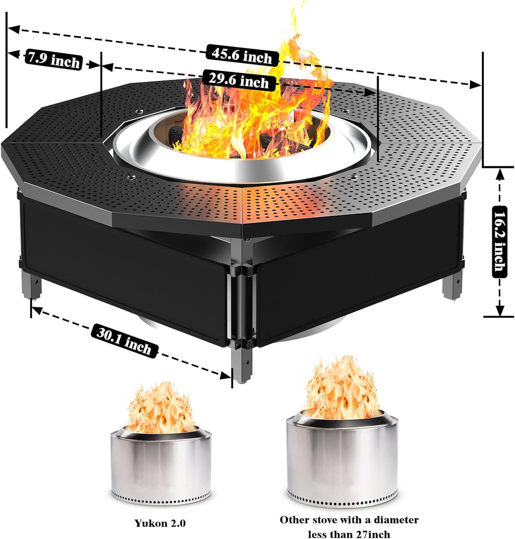 Fire Pit Surround Tabletop Use for Solo Stove Bonfire Ranger Yukon 2.0, Adjustable Surround Tabletop for Solo Stove Mesa with UV-Resistant Outdoor Fabric, Metal Black for Indoor Outdoor Use