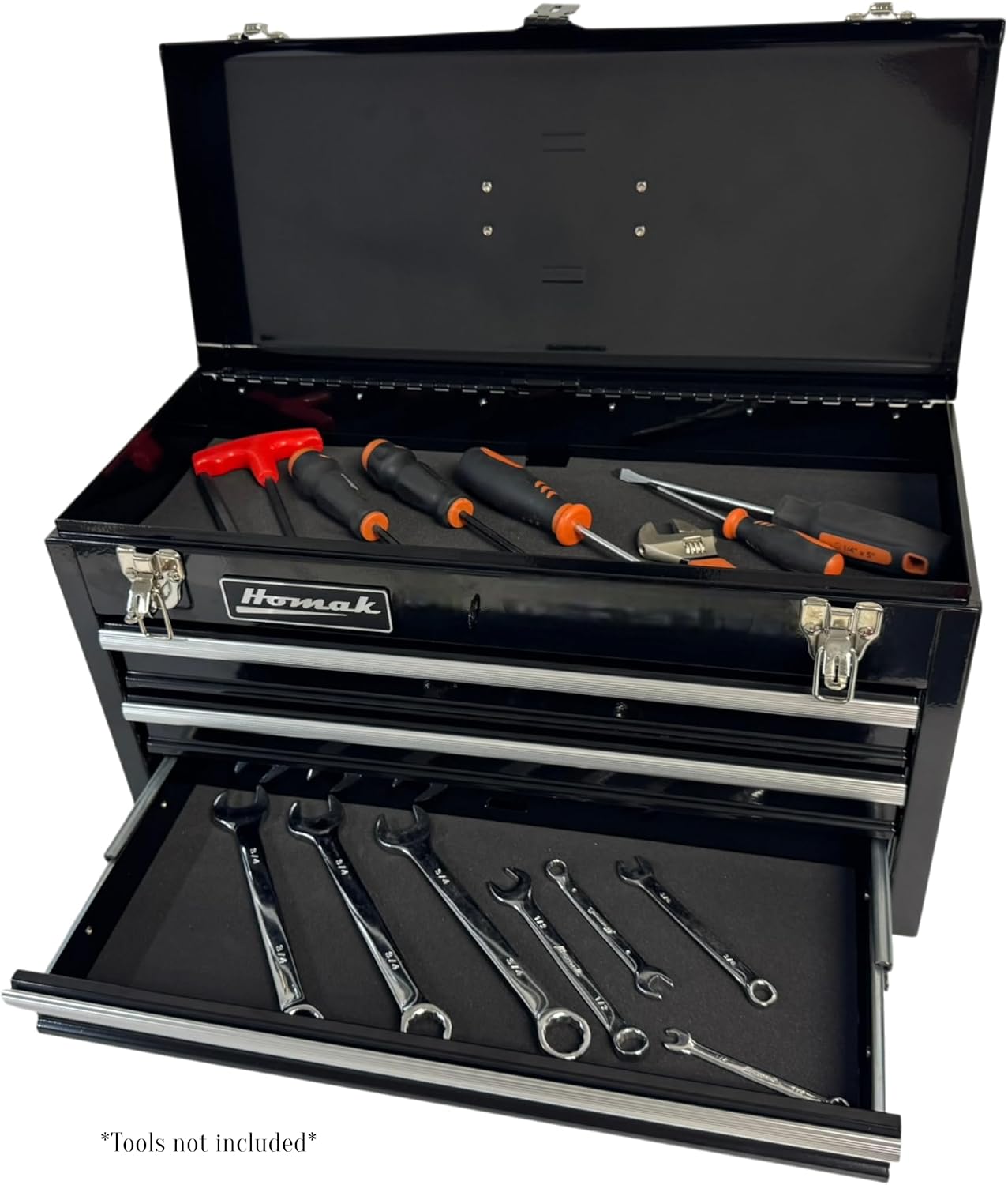 Homak 3 Drawer Ball Bearing Toolbox Chest, Black, 20 Inches