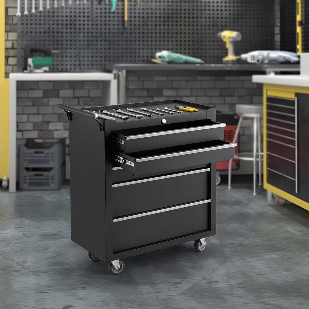 5-Drawer Rolling Tool Chest,Tool Cabinet on Wheels with Keyed Locking System and Drawer Liners,Tool Chest with Link Buckle and Can Be Combined to Large Cabinet Set,for Garage, Warehouse & Repair Shop
