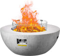 VEVOR Propane Fire Pit, Outdoor Concrete Gas Fire Pit, 39 in Tabletop with Lava Rocks, Lid,Rain Cover,Adjust Flame Height Camping Firepit for Heating, Lighting, 50000 BTU