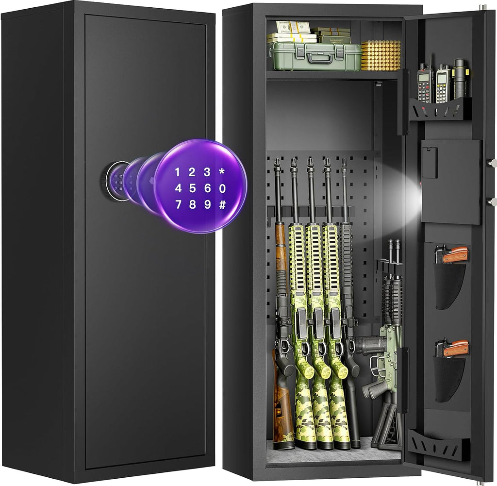 10-15 Gun Rifle Safe for Home Security, Gun Safe for Rifles and Pistols - Quick Access Digital Keypad | Easy Assembly Gun Safe with Adjustable Shelves (Fits Shotguns & Ammo)