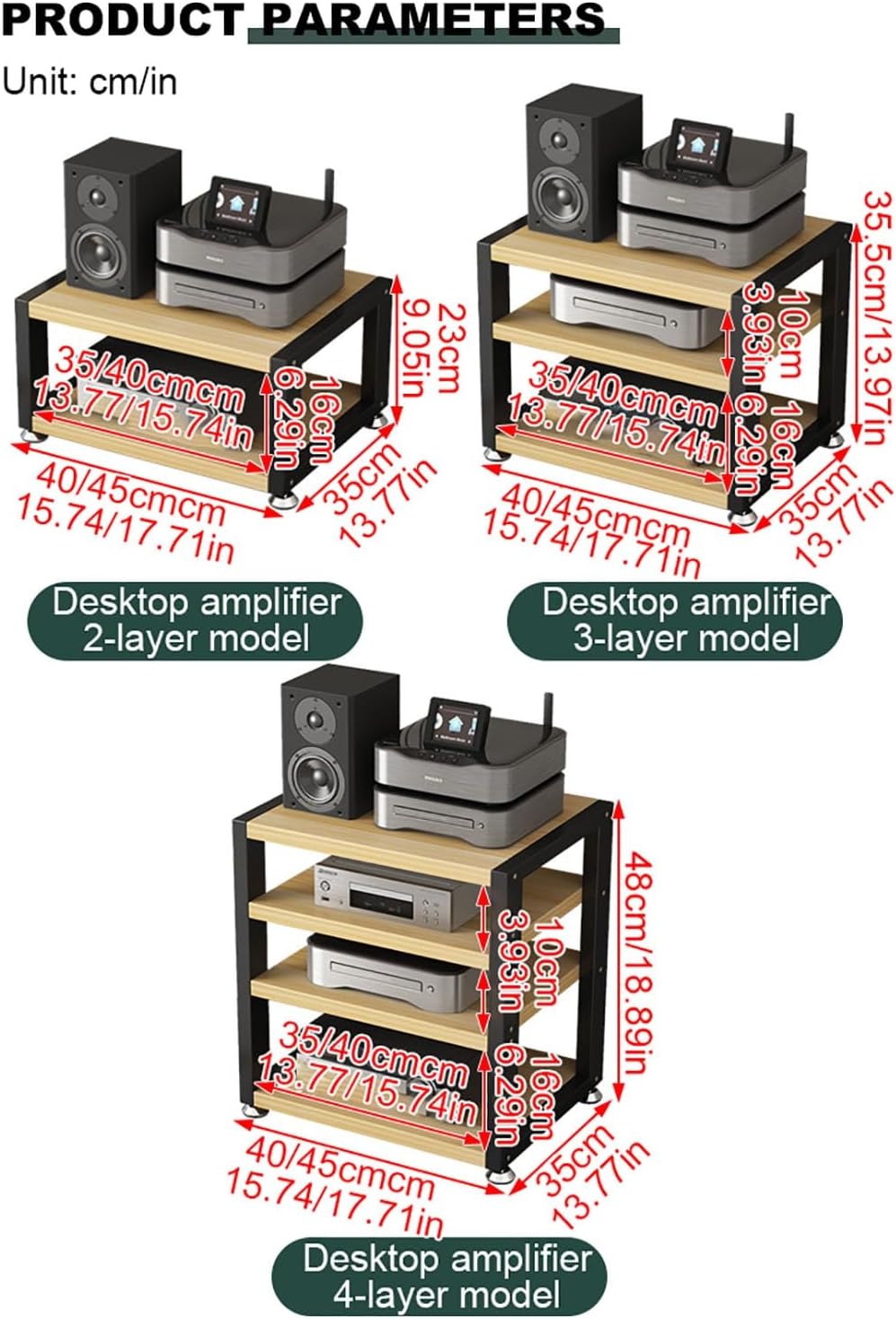 Portable Media Stand - Black Audio Rack for AV Storage, Corner Shelf for Living Room, Gaming Room, Recording Studio, Meeting Room, Bedroom - Compact 40x35x35.5cm Design