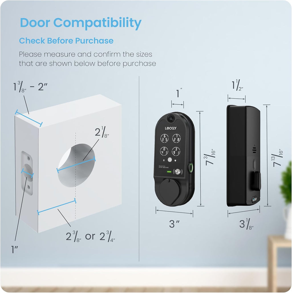 Lockly (Refurbished) Vision Smart Lock with Camera, Video Doorbell Keyless Entry Door Lock Wi-Fi, PIN Genie Keypad, Fingerprint, Remote Control, Easy Installation, No Monthly Fee