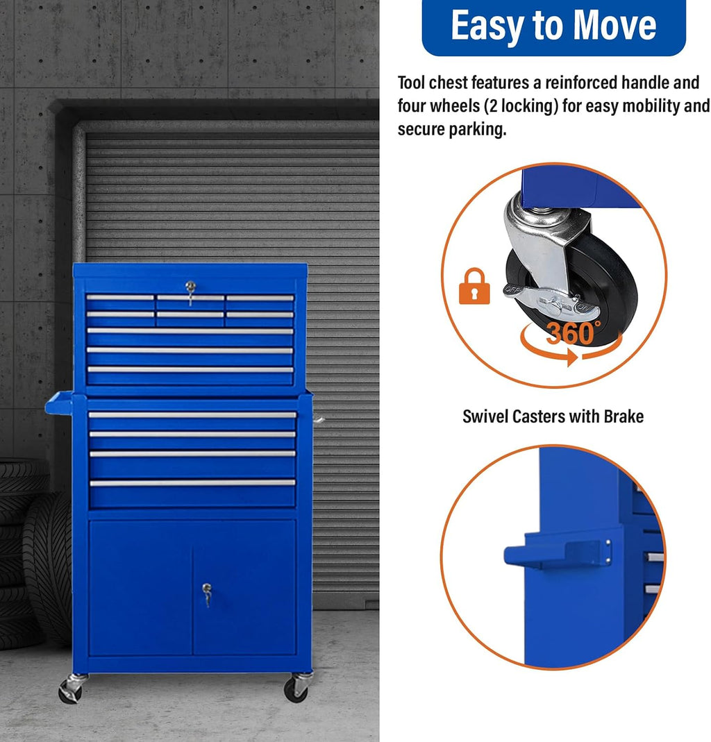 13 Drawers Tool Chest with Wheels, Rolling Tool Box with Drawers, Metal Tool Cabinet for Garage, Workshop(Blue)