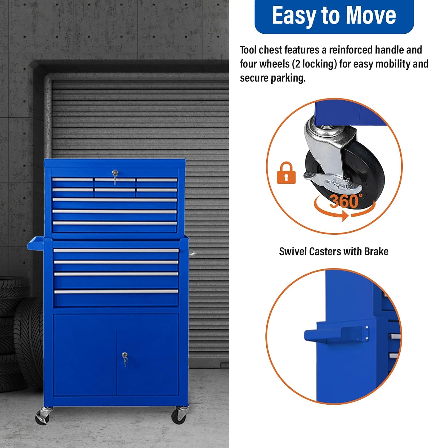 13 Drawers Tool Chest with Wheels, Rolling Tool Box with Drawers, Metal Tool Cabinet for Garage, Workshop(Blue)