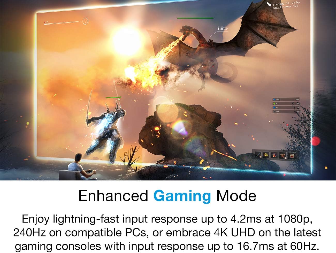 Optoma UHD35 True 4K UHD Gaming Projector 3,600 Lumens 4.2ms Response Time at 1080p with Enhanced Gaming Mode 240Hz Refresh Rate HDR10 & HLG