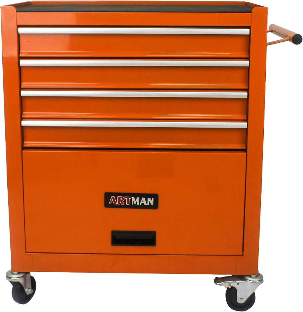 4 Drawers Rolling Tool Cart on Wheels, Trolley Organizer Tool Case Tool Chest, Multifunctional Tool Storage Tool Box for Workshop, Garage, Warehouse, Repair Shop(24.2'W×12.9'D×29.9'H-Orange)