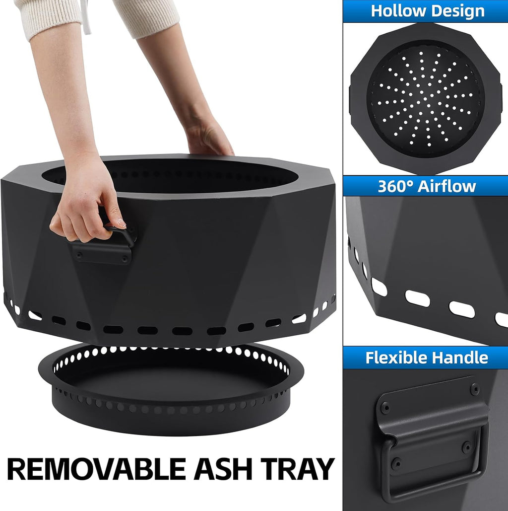 Smokeless Fire Pit Outdoor- 20 Inch Low Smoke Metal Fire Pits & Fireplaces for Outside with Carry Bag, Smokeless Wood Stove for Camping, Patio, Backyard, Garden, Picnic-L