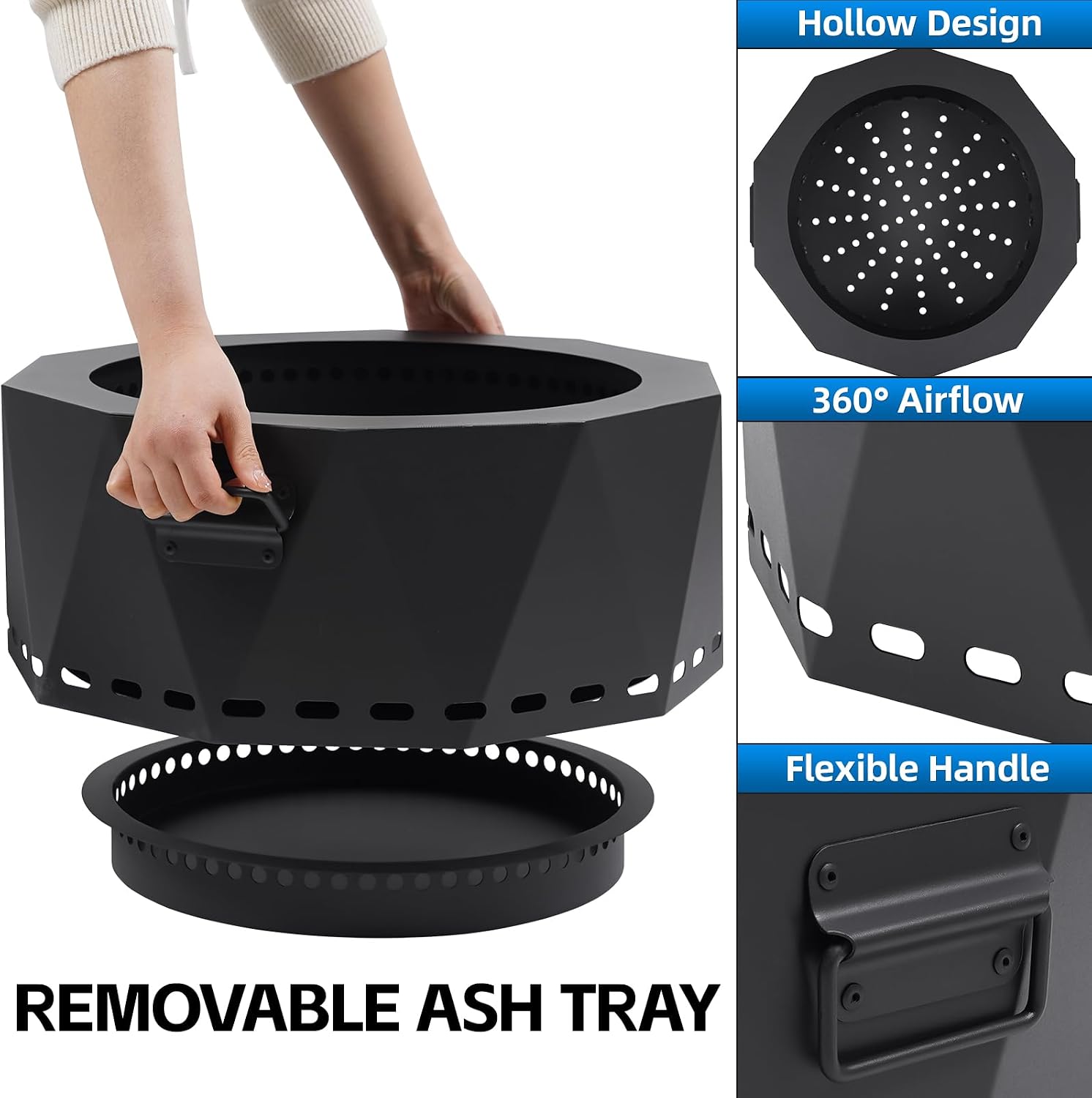 Smokeless Fire Pit Outdoor- 20 Inch Low Smoke Metal Fire Pits & Fireplaces for Outside with Carry Bag, Smokeless Wood Stove for Camping, Patio, Backyard, Garden, Picnic-L