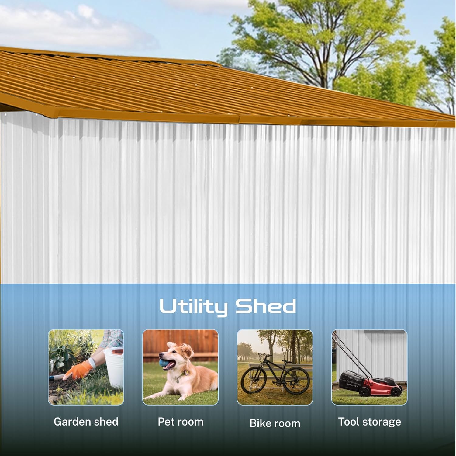 LINKHOO 10'x12' Metal Garden Shed, Outdoor Storage, White & Yellow