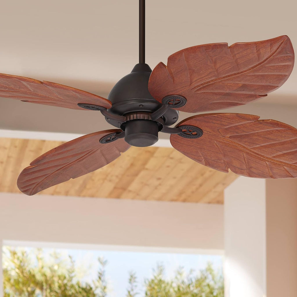Casa Vieja 60' Oak Creek Tropical Rustic Country Cottage Large Indoor Outdoor Ceiling Fan Oil Rubbed Bronze Brown Walnut Wood Leaves Damp Rated for Patio Exterior House Porch Gazebo Garage Barn