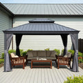 11x13FT Hardtop Gazebo with Double Roof & Netting, Galvanized Steel Outdoor Metal Gazebo Water Resistant, Includes Privacy Curtains, Patio Pergola for Deck Backyard, Modern Gray