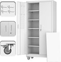 Metal Storage Cabinet with Wheels and Pegboard,71' H x 32' W x 16' D Garage Storage Cabinet with 2 Doors and 5 Adjustable Shelves for Garage, Home, Warehouse, Closet, Assembly Required, White