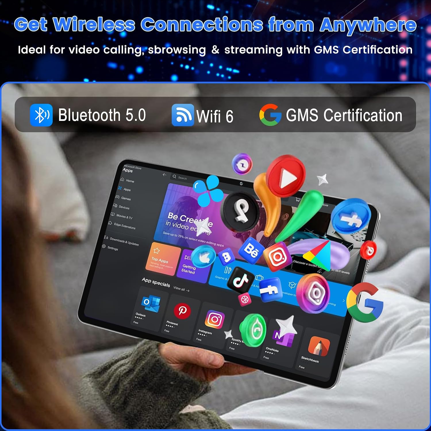 Android 15 Tablet 12 inch, AI Tablet with 2000 × 1200 Display, Octa-Core Up to 2.0GHZ, Tablets Computer with 20GB RAM & 128GB RAM 1TB Expand, 8000 mAh & 20 PD Charger, WiFi 6, BT5.0, Support GPS