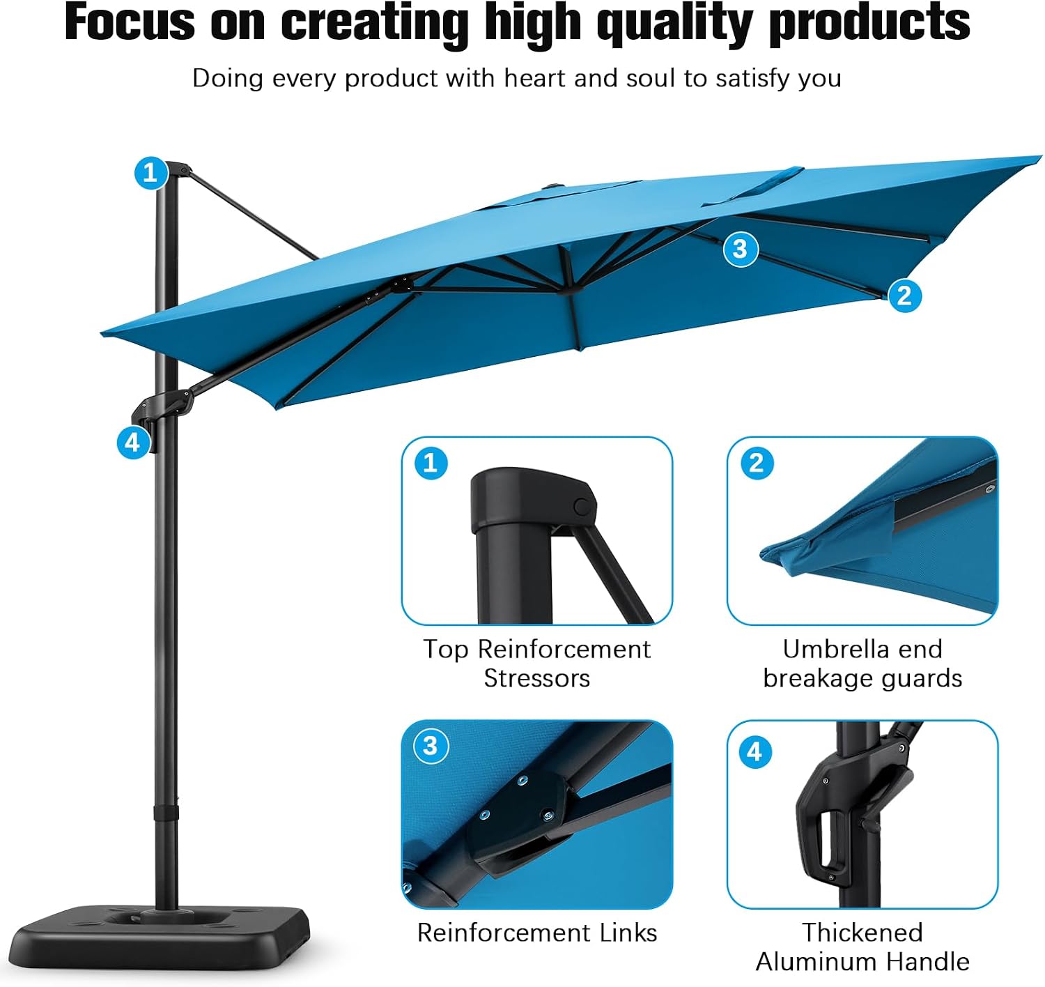 Hoteel 10ft Patio Umbrella Heavy Duty Aluminum Windproof & Shade Provision Outdoor Cantilever Square Offset Large Umbrella Height Adjustable with 360°Rotation for Patio Pool Deck Gazebo, Light Blue