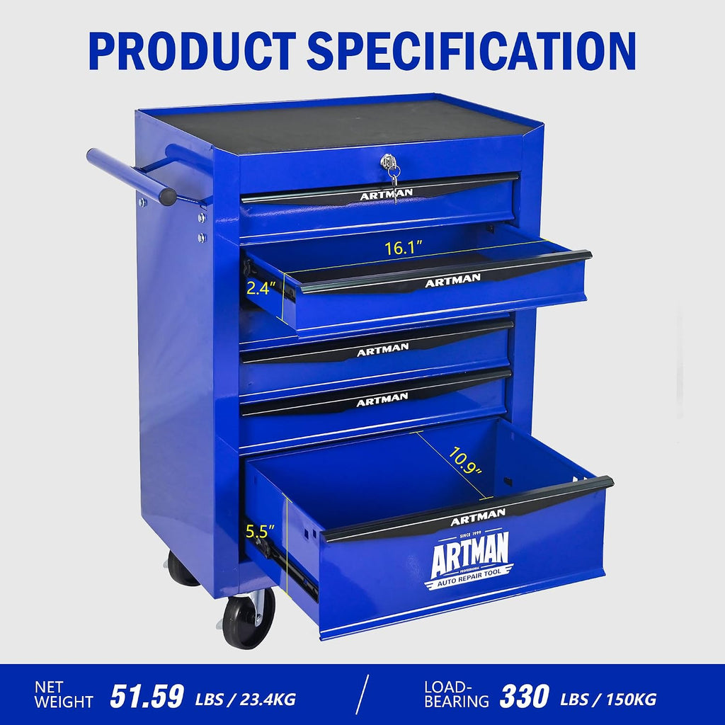 6 Drawers Rolling Tool Box on Wheels, Multifunctional Tool Chest Cabinet with Lock, Drawers Rolling Tool Cart Trolley Organizer Tool Storage Case for Warehouse,Garage,Workshop (Blue)