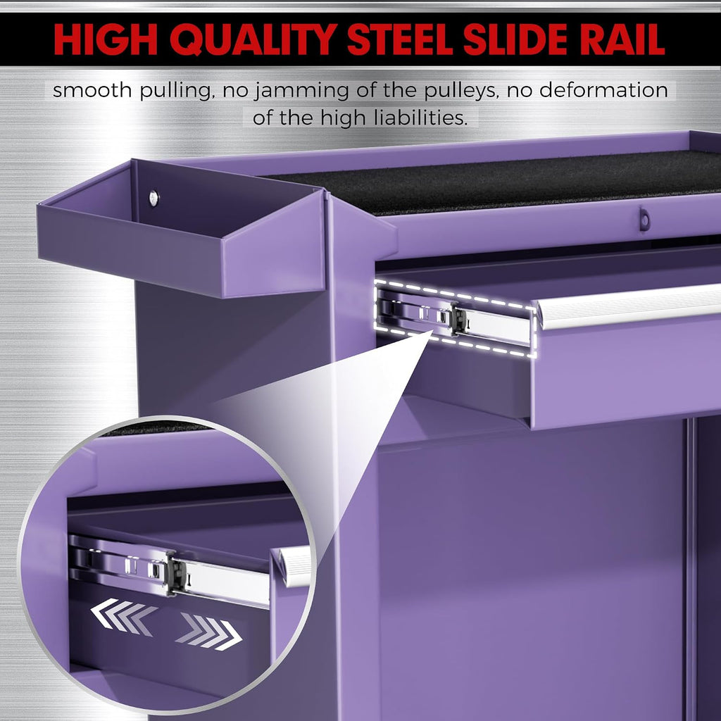 5-Drawer Rolling Tool Chest - Heavy-Duty Steel Tool Cabinet with Detachable Top Box, Locking Wheels & Security System for Garage/Workshop, 2-in-1 Design (Purple)