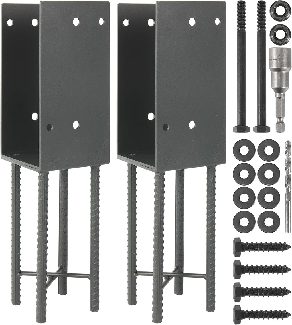 2 Pack Heavy Duty Stainless Steels U-Shape 4'x4'(Actually 4'x4') Wet Concrete Fence Post Holder, Psot Base, for Fence, Deck Railing, Pergola Wood Post Bracket Anchor (Dark Grey)