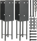 2 Pack Heavy Duty Stainless Steels U-Shape 4'x4'(Actually 4'x4') Wet Concrete Fence Post Holder, Psot Base, for Fence, Deck Railing, Pergola Wood Post Bracket Anchor (Dark Grey)
