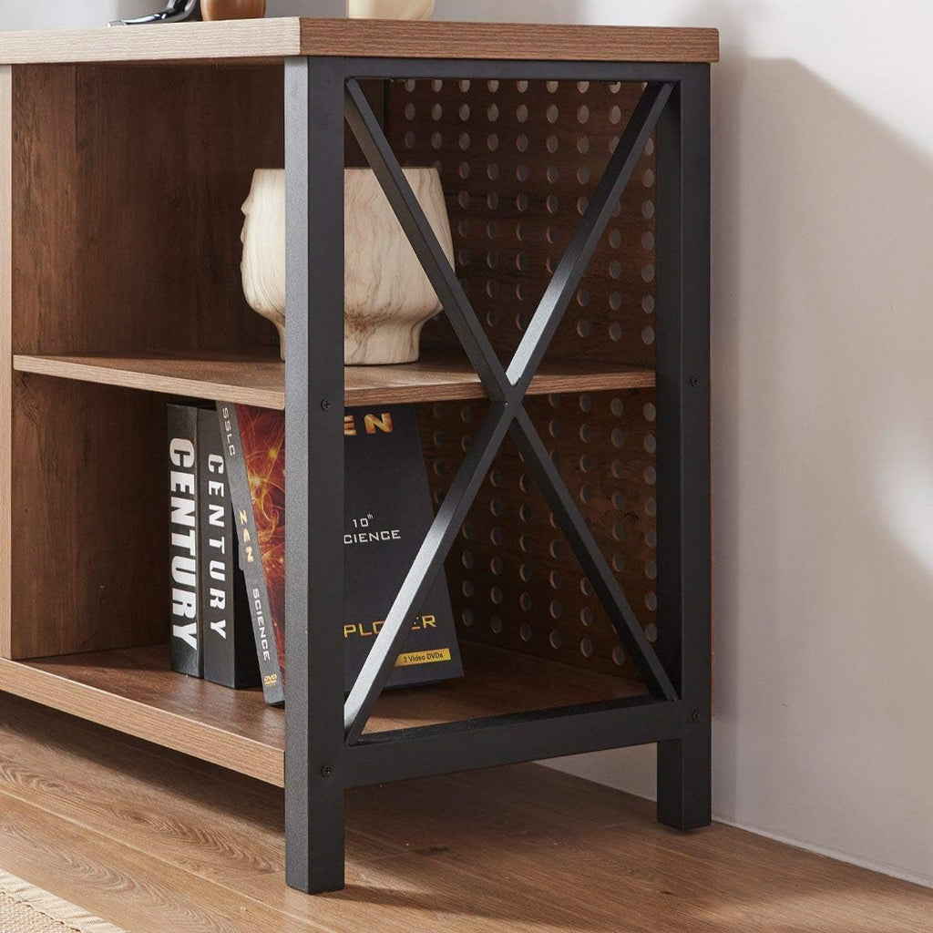 LVB TV Stand for 75 Inch TV, Large Industrial Rustic Entertainment Center with Storage Shelves, Long Modern Wood Metal Television Stand with TV Table Cabinet for Home Living Bedroom, Rustic Oak, 63 In