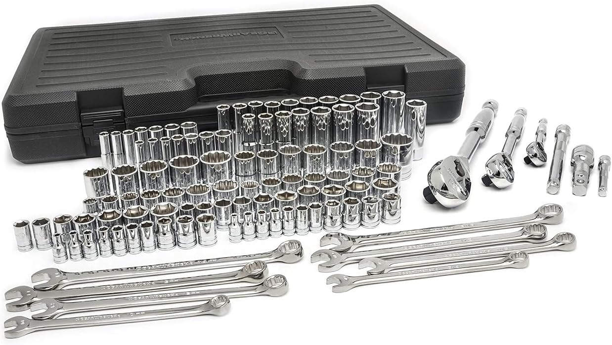 GEARWRENCH 110 Pc. 1/4', 3/8' & 1/2' Drive 6 & 12 Pt. Mechanics Tool Set, Standard & Deep, SAE/Metric - 89058