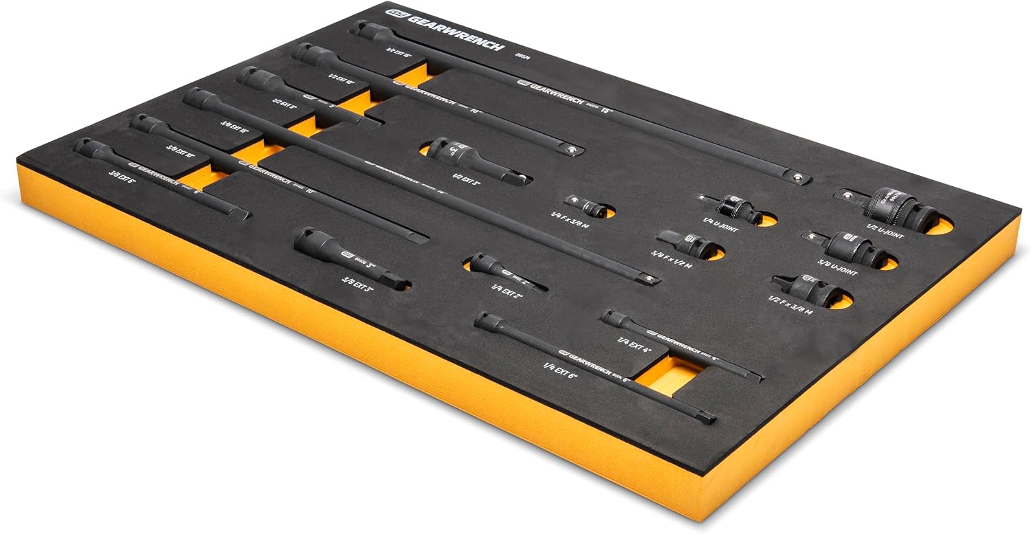 GEARWRENCH 17 Piece 1/4', 3/8', 1/2' Impact Drive Tool Accessories Set with EVA Foam Tray - 86524