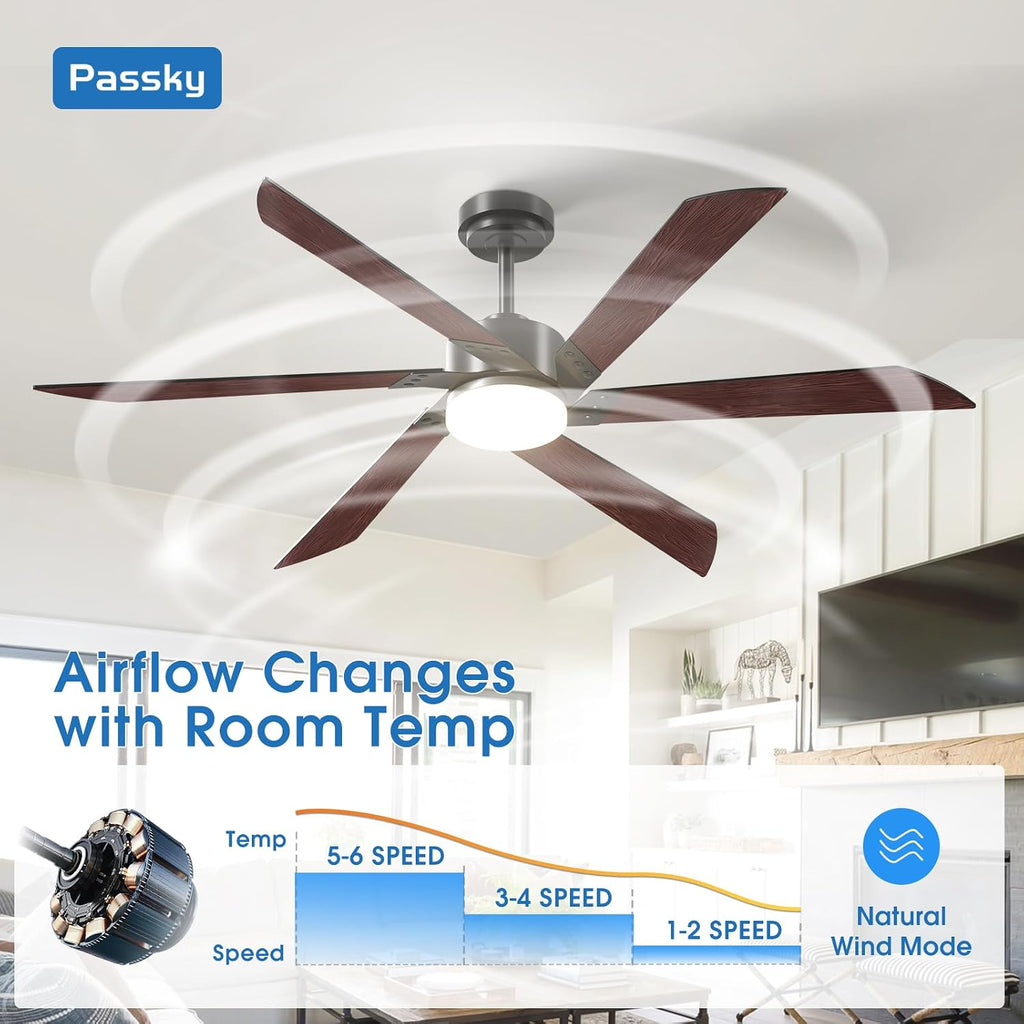 Passky Ceiling Fans with Lights, 60 inch Ceiling Fan with Light and Remote Control, 3CCT, Dimmable, Reversible, Noiseless, Black Contemporary Ceiling Fan for Bedroom, Living Room