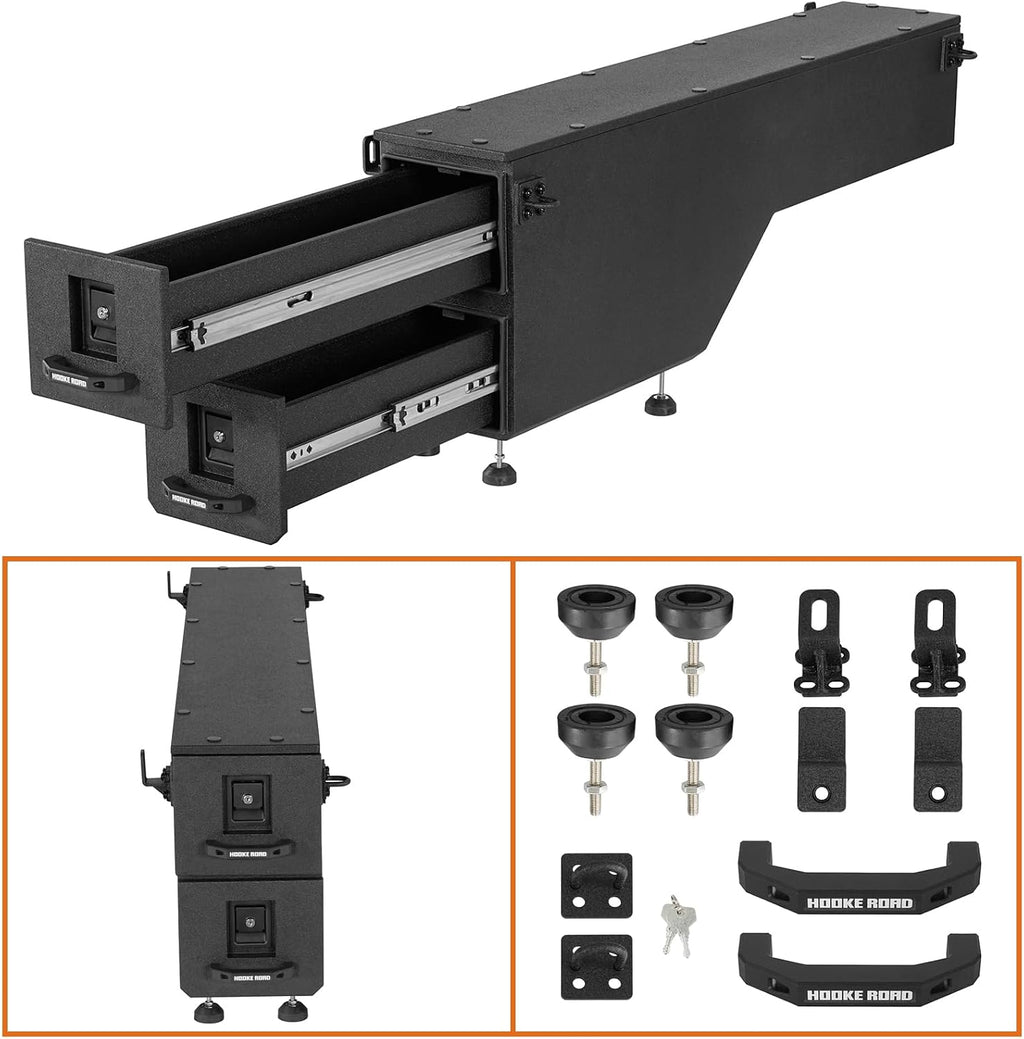 Hooke Road Colorado Wheel Well Tool Box for 2015-2022 Chevy Colorado & GMC Canyon 5'2' Bed, Truck Bed Storage Drawer System Lockable Toolbox