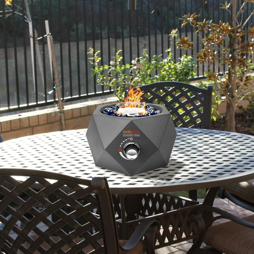 14' Modern Tabletop Gas Fire Pit, Portable Firepit Works with 1lb Propane Gas for Patio Backyard Porch Camping RV Tailgating, Side-Mounted, FP004