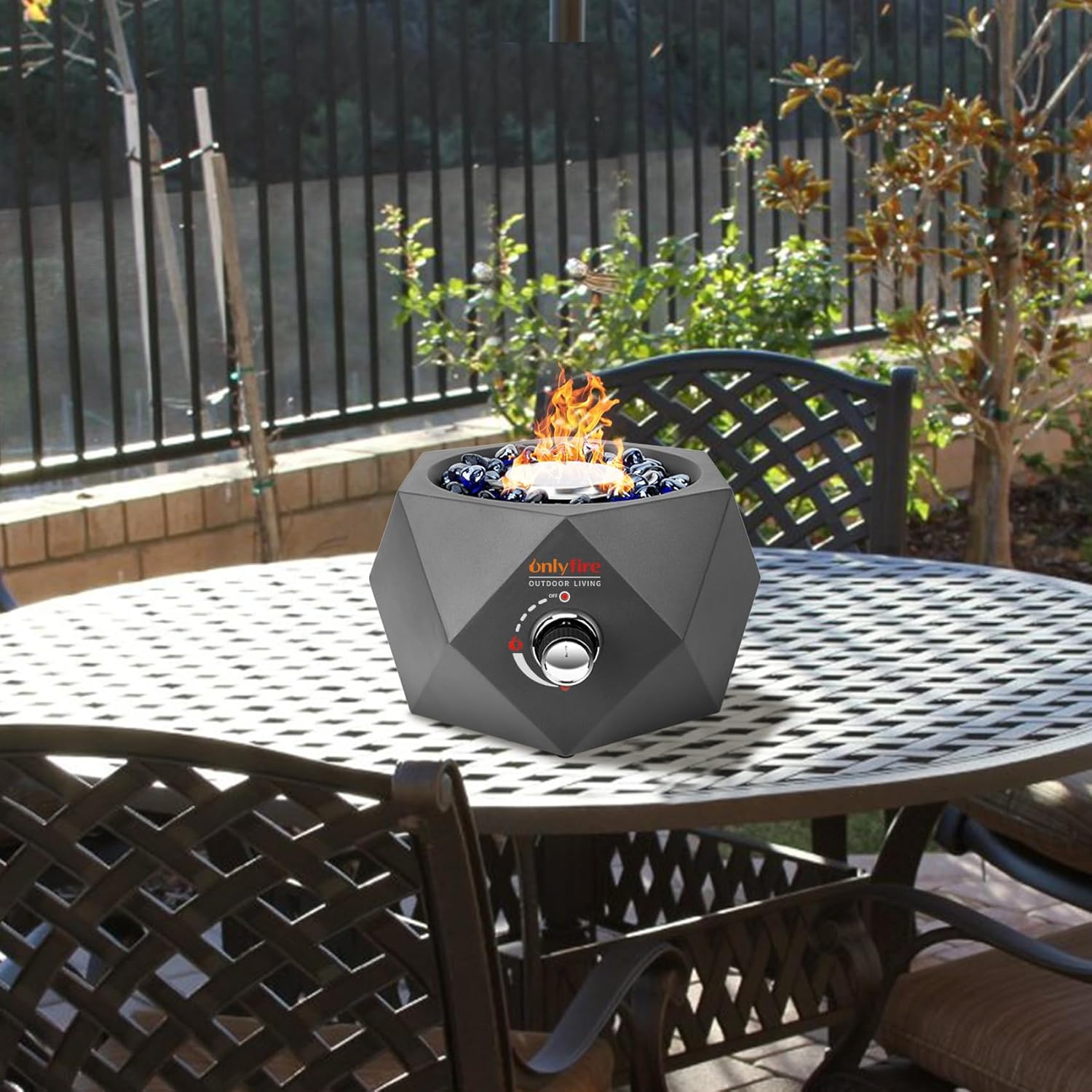 14' Modern Tabletop Gas Fire Pit, Portable Firepit Works with 1lb Propane Gas for Patio Backyard Porch Camping RV Tailgating, Side-Mounted, FP004