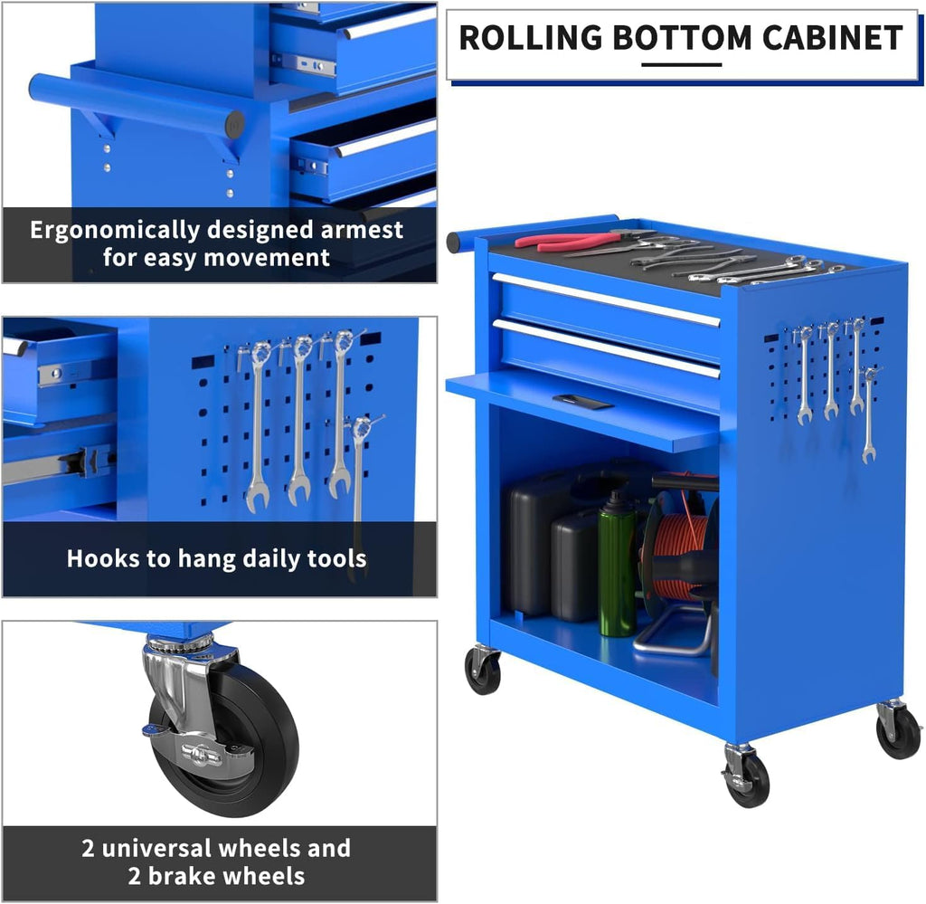 8-Drawer High Capacity Rolling Tool Box with Wheels,Rolling Tool Chest with Drawer,Tool Box on 4 Wheels with Lock, Tool Storage Cabinet Removable Portable Box for Garage Warehouse