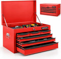 ARNOT Large Metal Tool Box, Tool Box with 6 Drawers & Top Tray, Heavy-Duty Steel Tool Chest with Auto-Locking Drawers and Side Handles for Garage & Workbench, Red