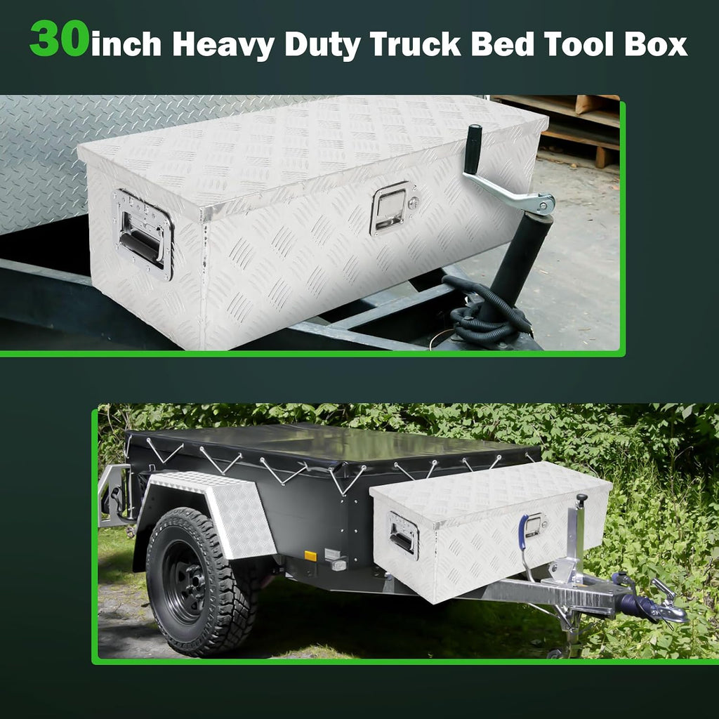 SCITOO 30 Inch Heavy Duty Truck Bed Tool Box,Aluminum Crossover Diamond Plate Storage for Most Full Size Pickups,Lockable Weatherproof Chest,Fits 30' Truck Beds,Easy Access to Load and Unload