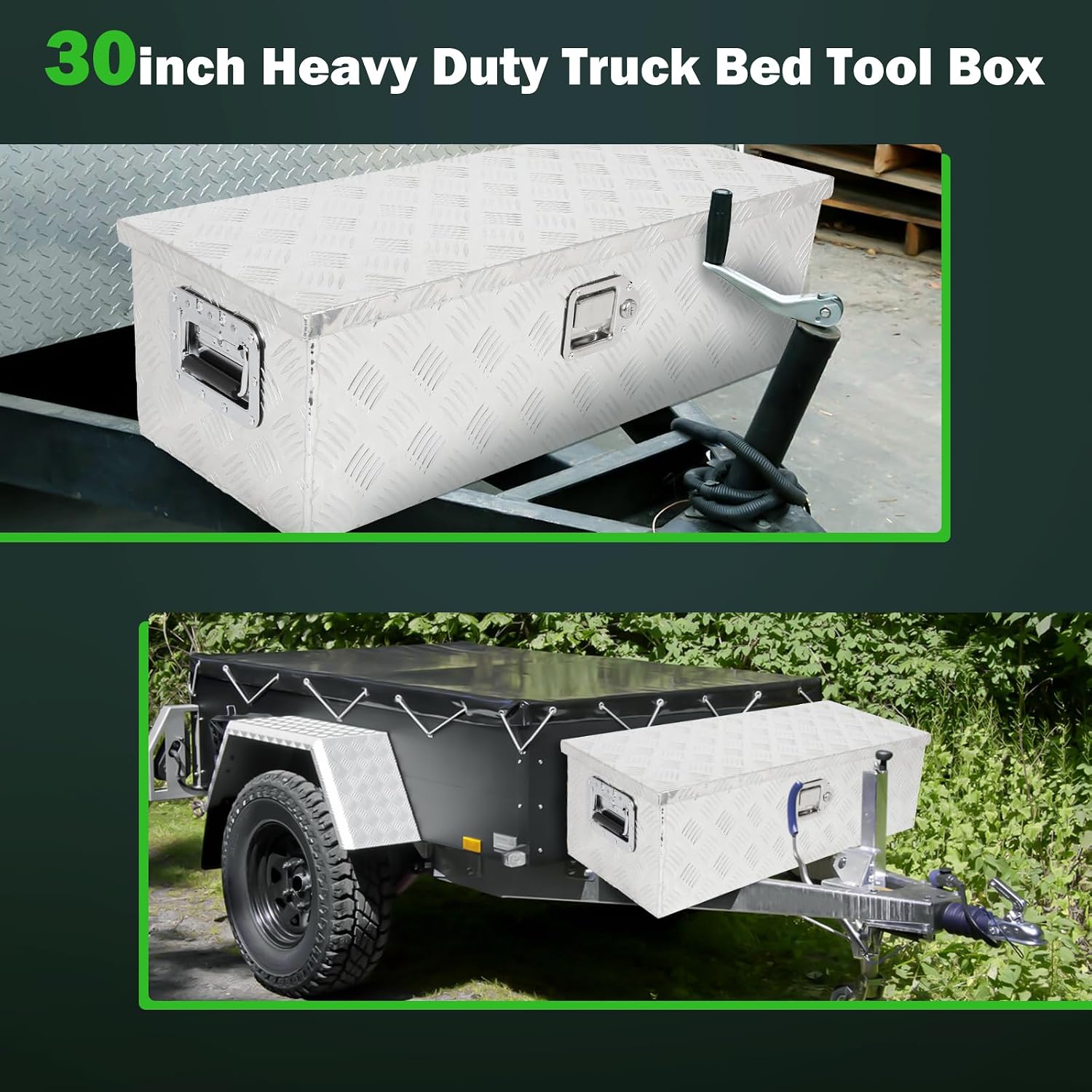 SCITOO 30 Inch Heavy Duty Truck Bed Tool Box,Aluminum Crossover Diamond Plate Storage for Most Full Size Pickups,Lockable Weatherproof Chest,Fits 30' Truck Beds,Easy Access to Load and Unload